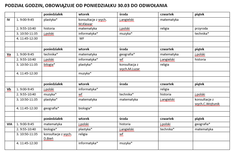 Plan lekcji – Szkoła Podstawowa im. Adama Mickiewicza w Świątnikach Górnych